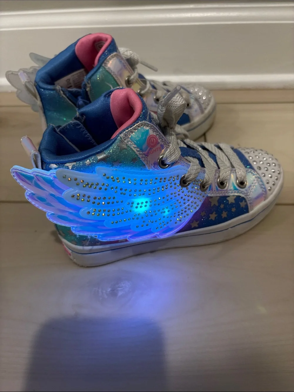 Skechers Kids High-Top Sneakers - Blue, Pink, Teal, Silver - Picture 6 of 8